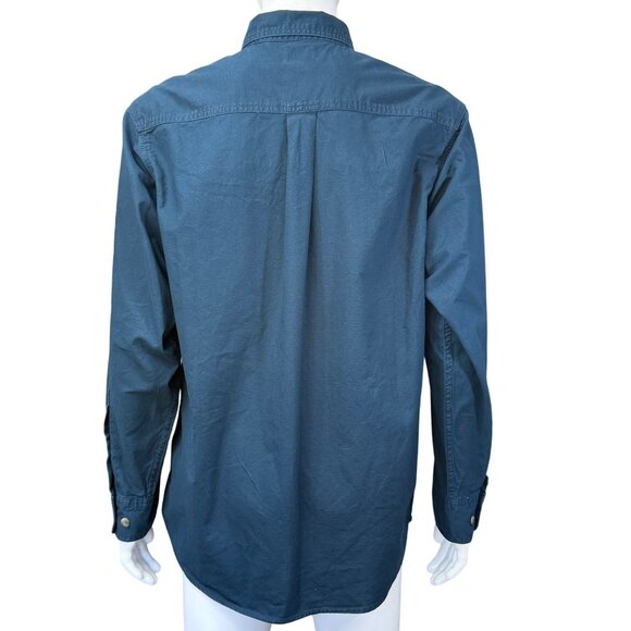 Redhead Mens Long Sleeve Button-Up Shirt Blue Workwear Size L Cotton Retro Style - Picture 2 of 7